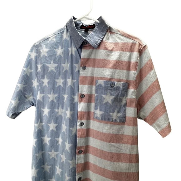 Uzzi Premium Flag Shirt Button Front size XXL Boys Teen Faded Style Short Sleeve - Picture 5 of 6